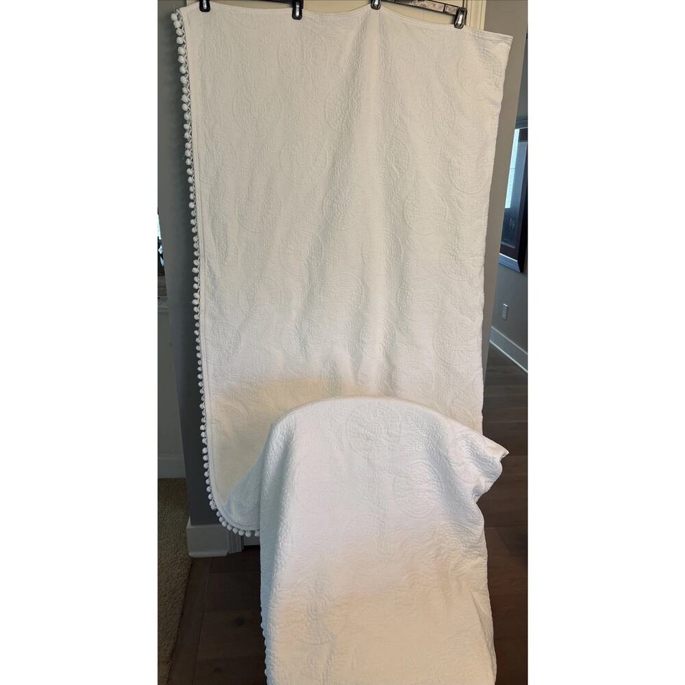Maine Heritage Weavers White Marla’s Bedspread W/Pom Pom Fringe 80 W X 116 L